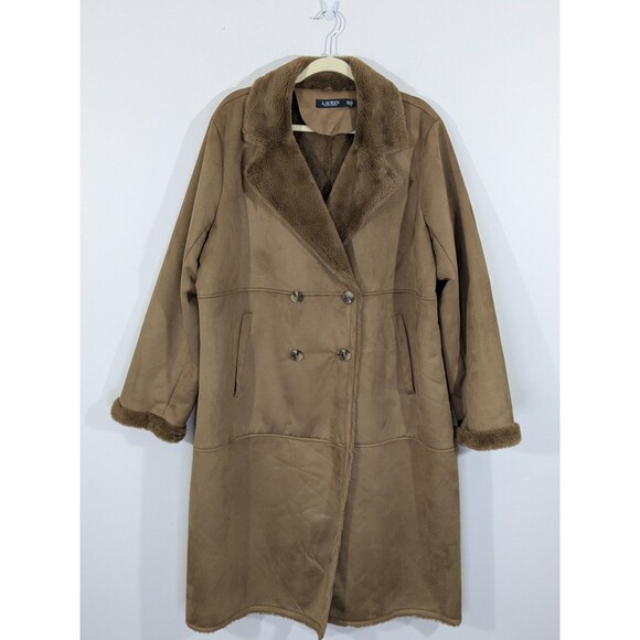 Lauren Ralph Lauren Faux Sherpa Suede Double Breasted Coat Long Heavy Sz 2XL - Picture 5 of 16